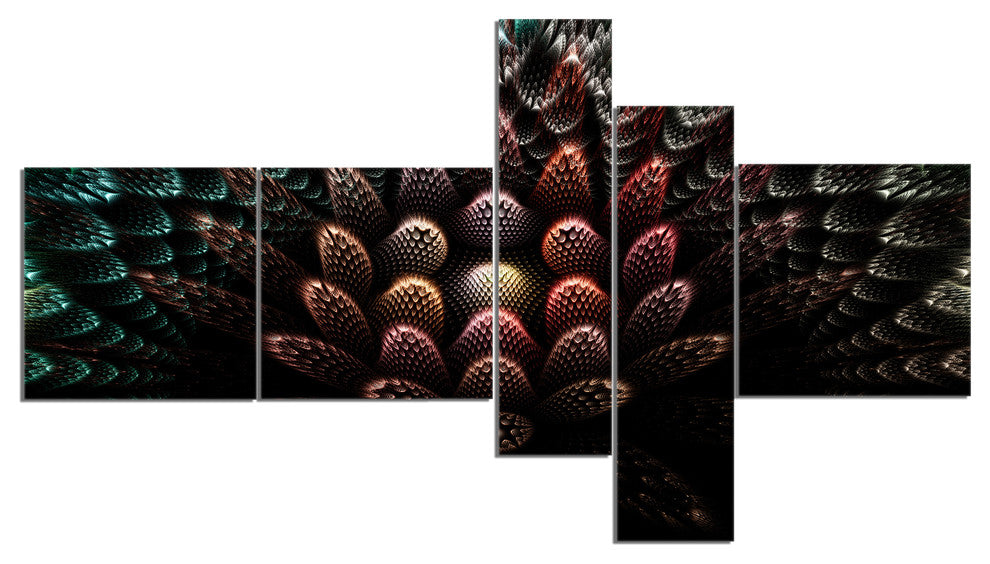 Fractal 3D Flower Fantasy, Abstract Canvas Art Print, 60"x32", 5 panels