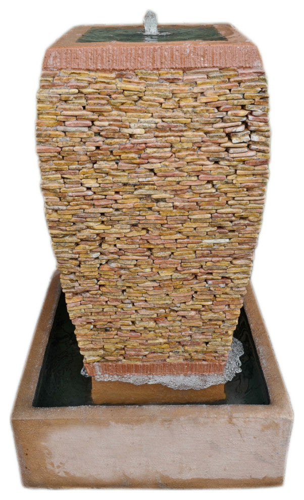 Peach Pebble Stacked Square Urn Fountain