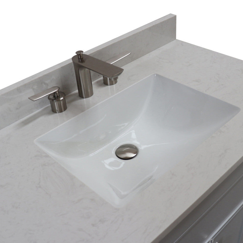 39" Single Sink Vanity, French Gray Finish With Engineered Stone Top