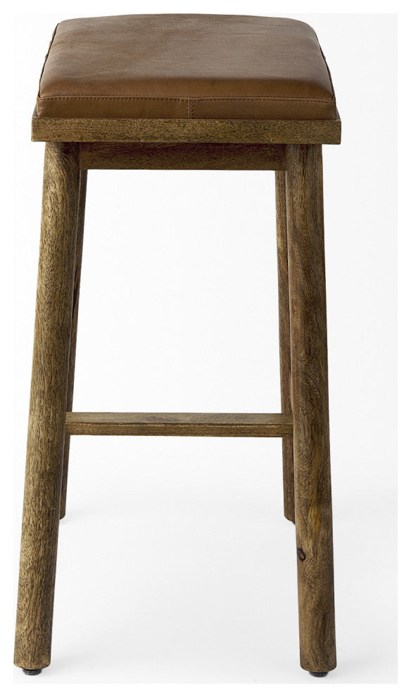 26" Cognac Brown Faux Leather Counter Stool