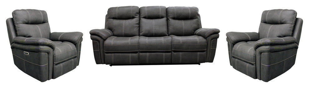 Linus Hudson Grey Power Reclining Sofa and Loveseat