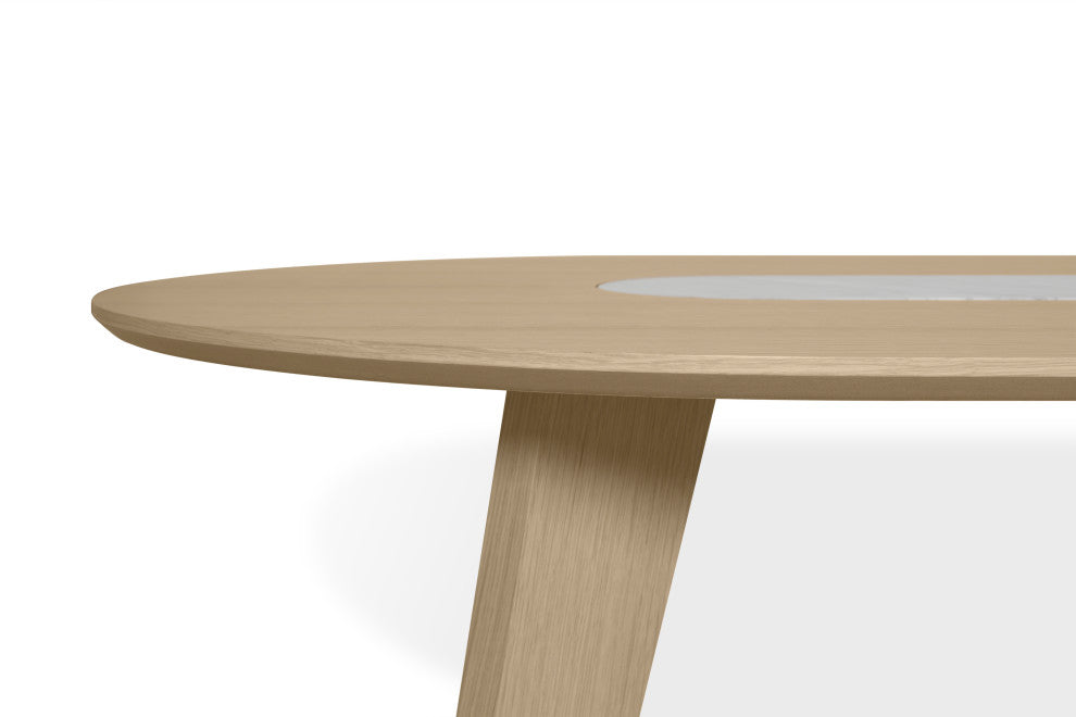Modern Dining Table, Oak and White Marble