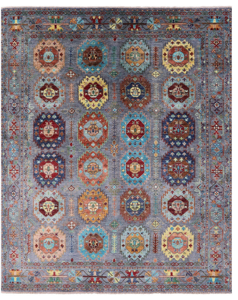 8' 0" X 9' 8" Handmade Fine Turkmen Ersari Wool Rug Q10565