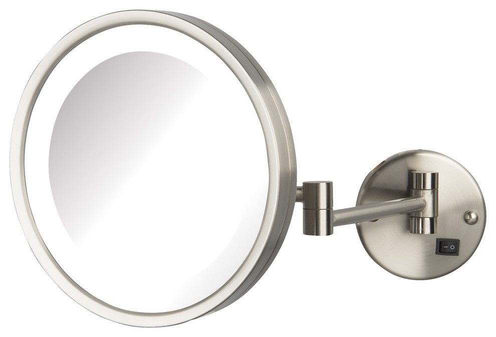 Jerdon 9.5", 5X Mag, LED Wall Mount Mirror, Nickel, Direct Wire