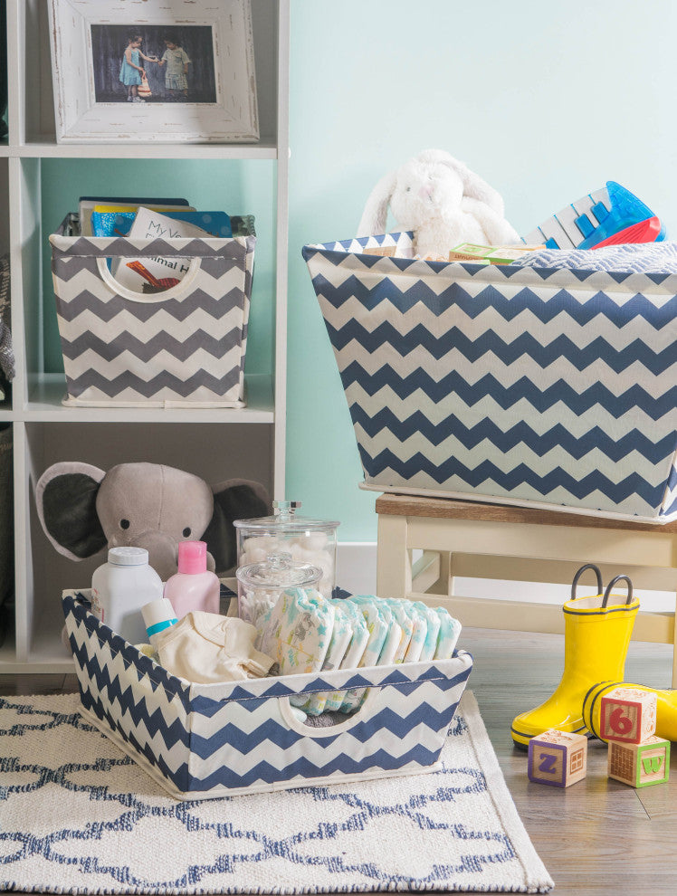 Polyester Bin Chevron Nautical Blue Trapezoid x-Large 22"x15"x13"