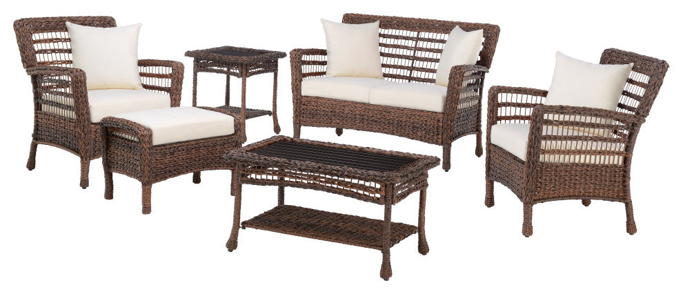Modern Concept Faux Sea Grass Resin Rattan Patio 6-Piece Conversation Set