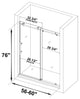 WoodBridge 56-60"Wx76"H Frameless Sliding Shower Door, Brushed Nickel