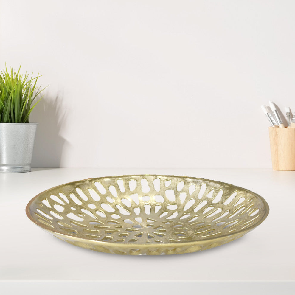 Handmade Decorative Aluminium Tray, Gold Color Coated