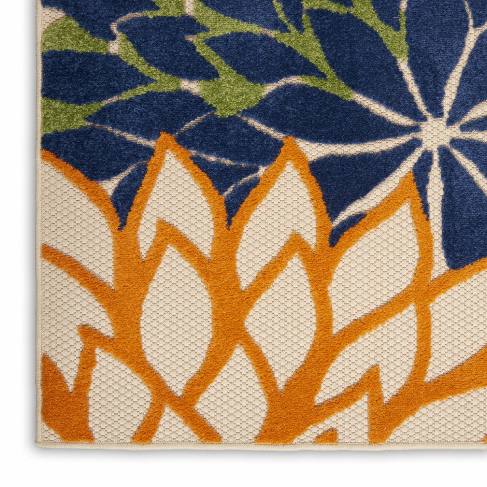 5' X 8' Ivory And Blue Indoor Outdoor Area Rug