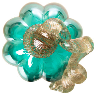 Handblown Turquoise Crackle Oblate Glass Pumpkin