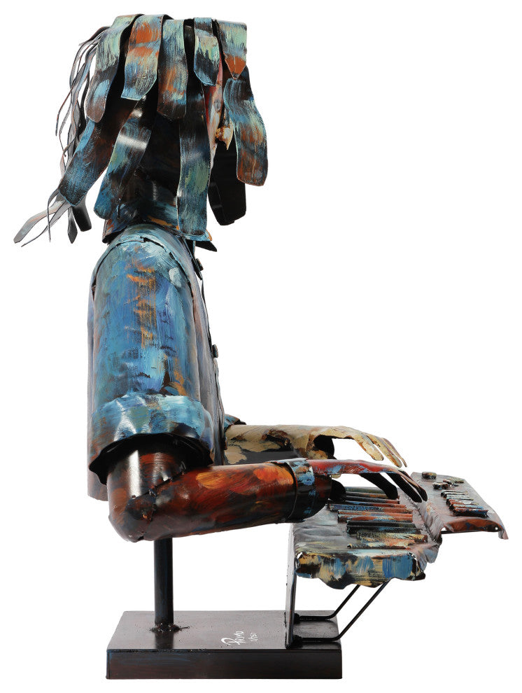 "Homme" Iron Hand-Painted Colorful Art Sculpture, Multi Color, The Pianist