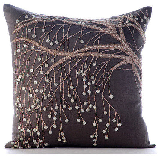 Nature Trail, Brown Cotton Linen 14"x14" Decorative Pillow Covers
