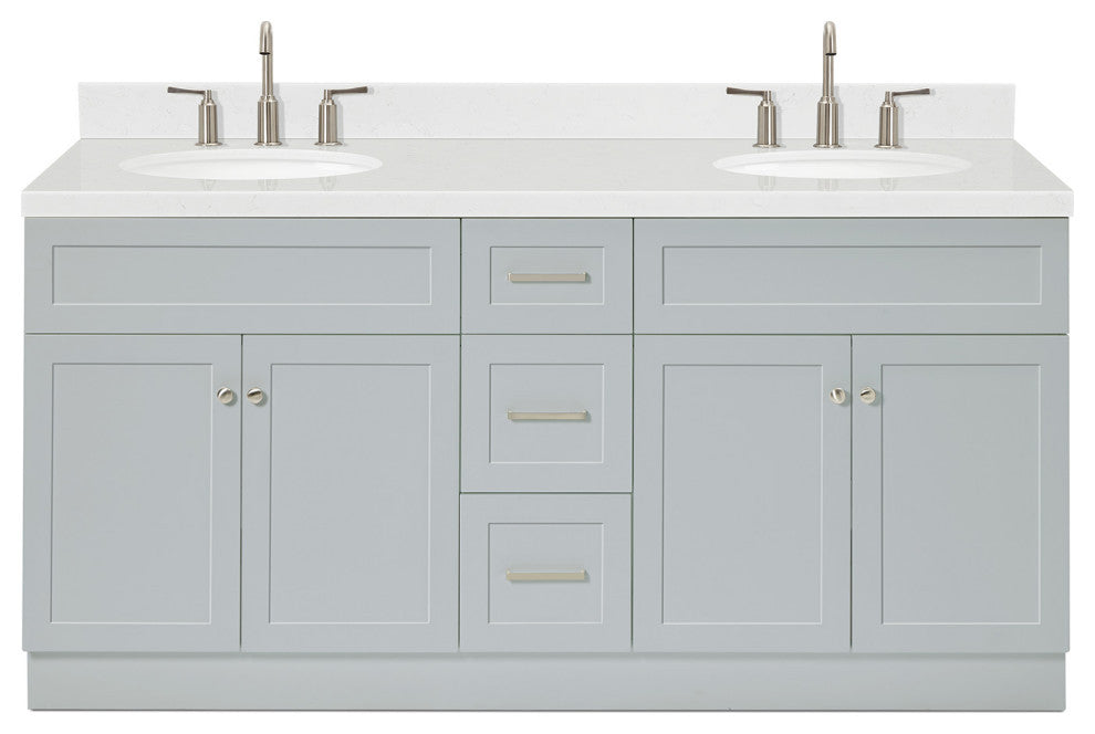 Ariel Hamlet 72" Double Oval Sink Bathroom Vanity, Carrara Quartz