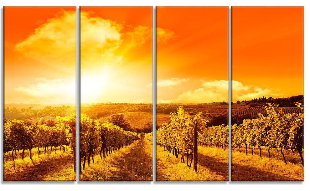 Scenic Sunset Road in Italy, Large Landscape Canvas Art, 48"x28", 4 Panels