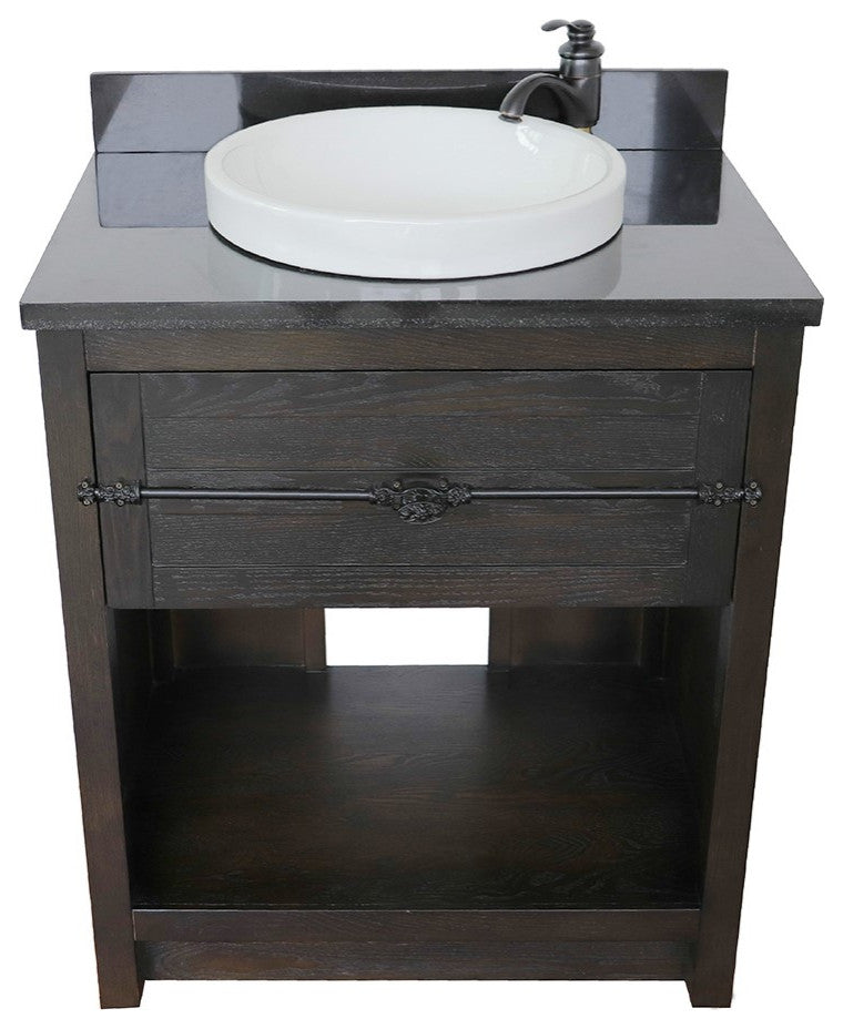 30" Single Vanity, Brown Ash, Black Galaxy Top, Round Sink