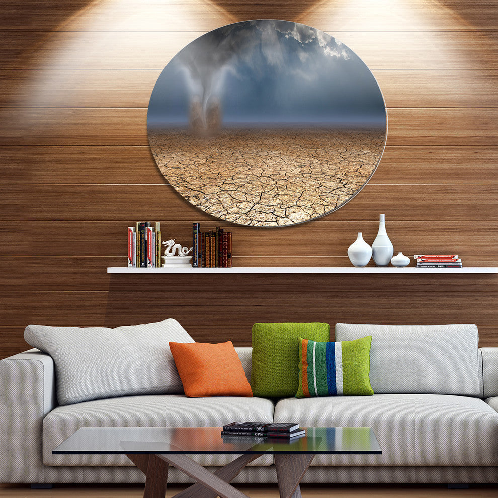 Dust Devil In The Desert, Landscape Large Disc Metal Wall Art, 23"