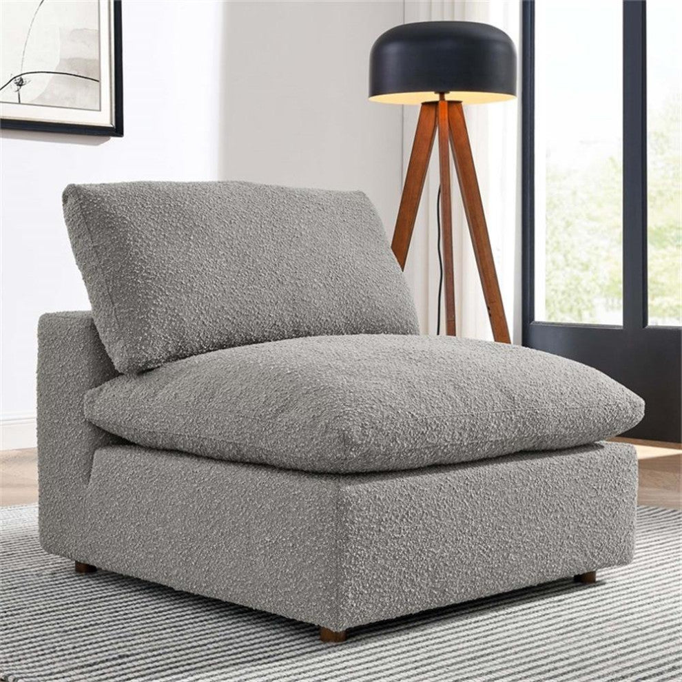 Modway Commix Upholstered Boucle Fabric Armless Chair in Light Gray
