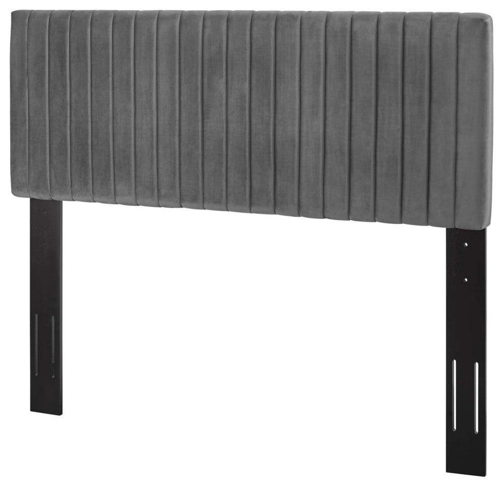 Contemporary Modern Full and Queen Size Headbaord, Velvet Fabric, Grey Gray