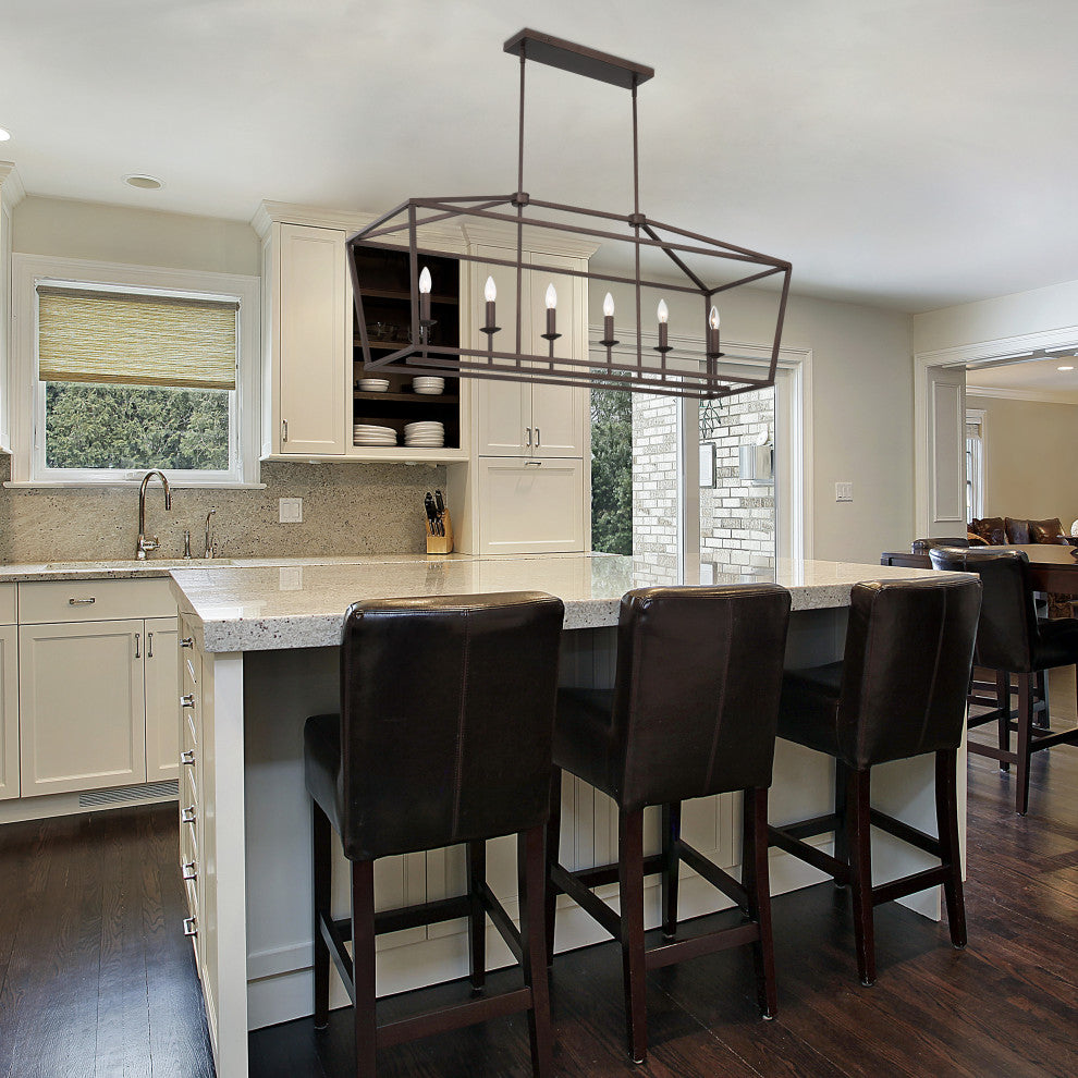 6 Light Kitchen Island Linear Pendant Chandelier, Oil Rubbed Bronze