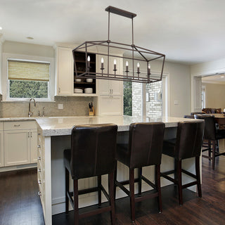 6 Light Kitchen Island Linear Pendant Chandelier, Oil Rubbed Bronze