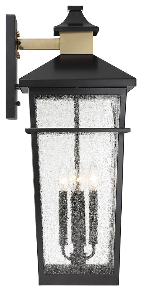 Kingsley 4-Light Outdoor Wall Lantern, Matte Black With Warm Brass Accents