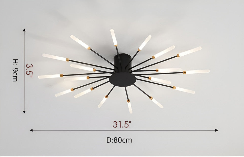 Brugg | Modern LED Dandelion Ceiling Light, Black, 18 Heads