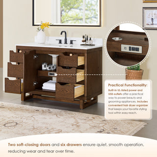 Mowry Bathroom Vanity, Brown Brushed Oak, 48", No Mirror