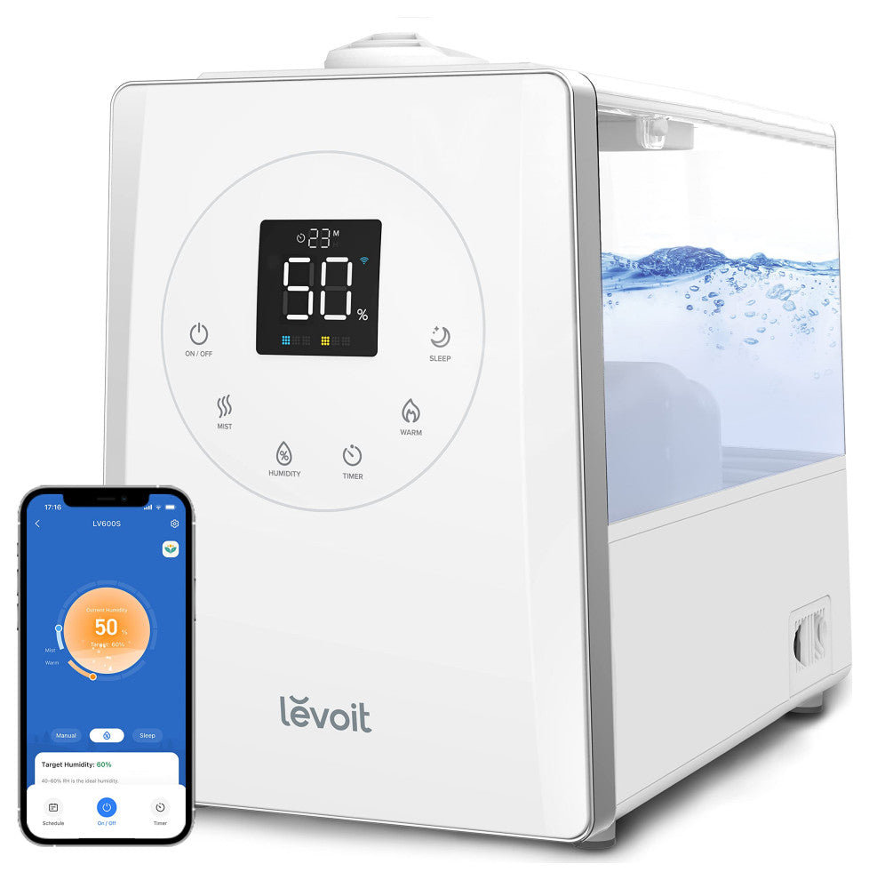 LV600S Smart Warm and Cool Mist Humidifiers for Home Bedroom Large Room, White