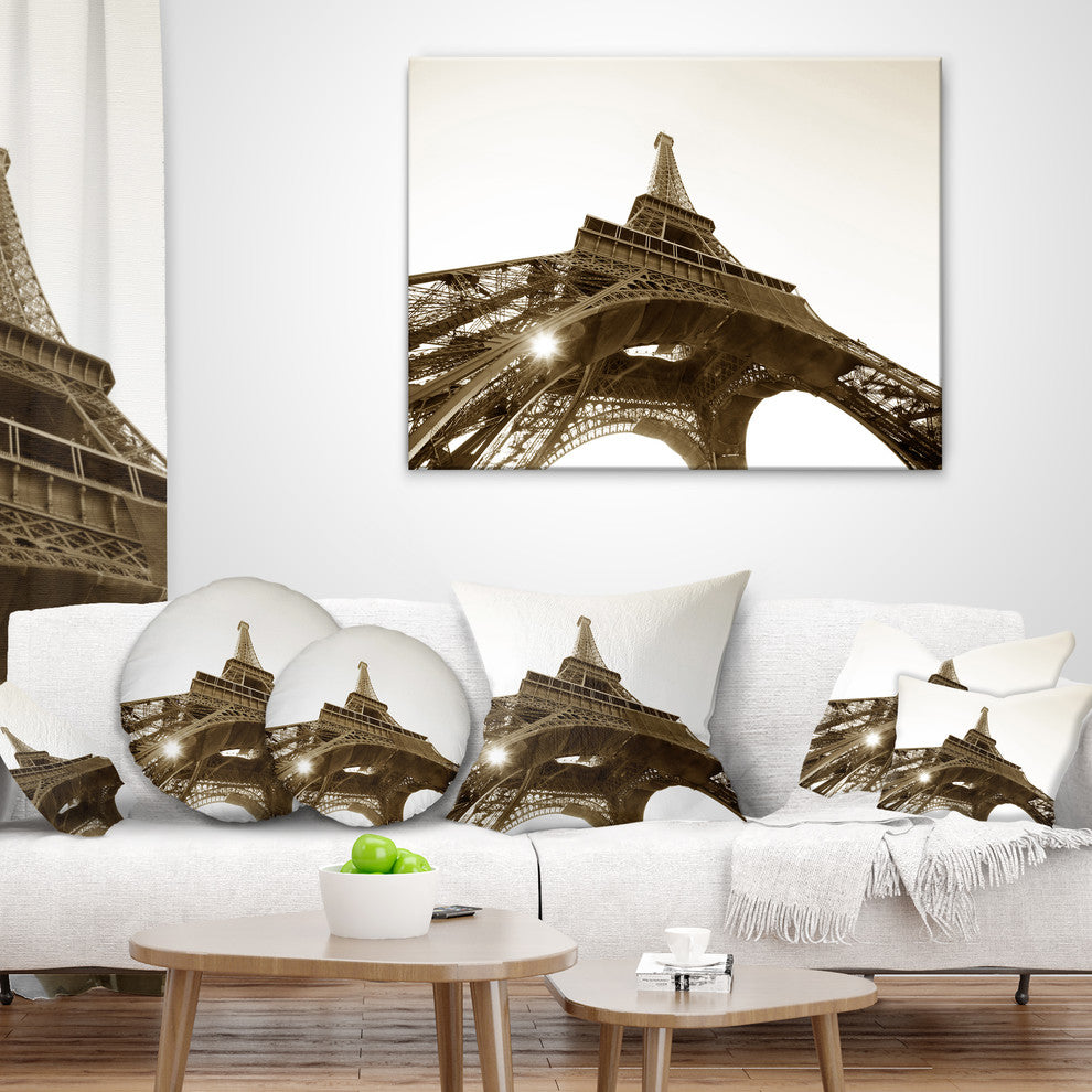 Paris Eiffel TowerStraight Into Sky Photography Throw Pillow, 18"x18"