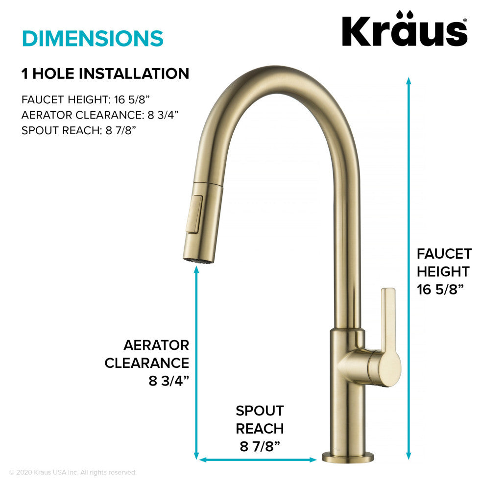 Oletto Pull-Down 1-Hole Kitchen Faucet, Spot Free Antique Champagne Bronze
