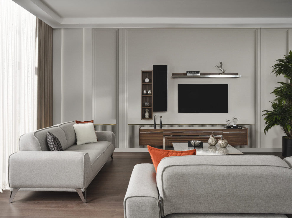 Bursa Sofa Bed, Light Grey Linen Fabric With 3 Pillows and black coated legs