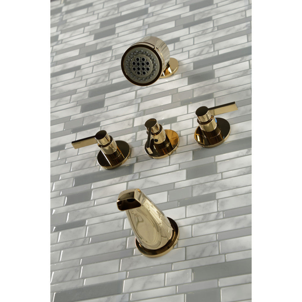 Kingston Brass Three-Handle Tub and Shower Faucet, Polished Brass