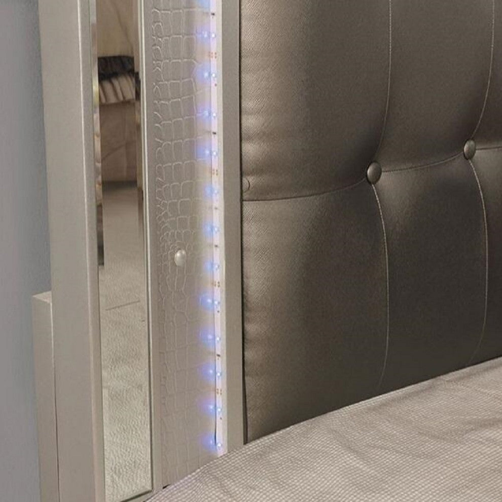 California King Bed with LED Light Trim, Silver