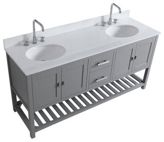 Monaco Bathroom Vanity Base Cabinet Without Top, Gray, 72", Double Sink