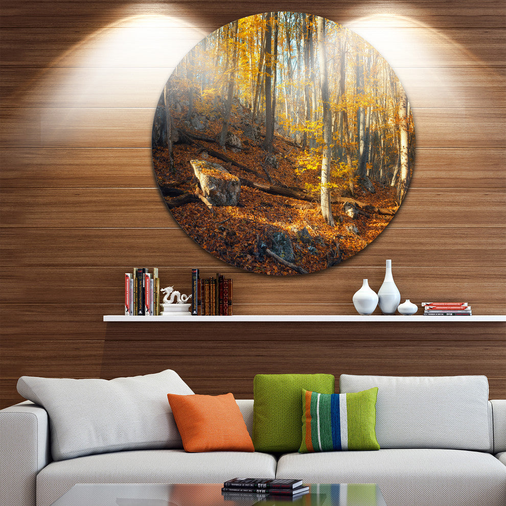 Crimean Mountains Yellow Leaves, Landscape Disc Metal Wall Art, 11"