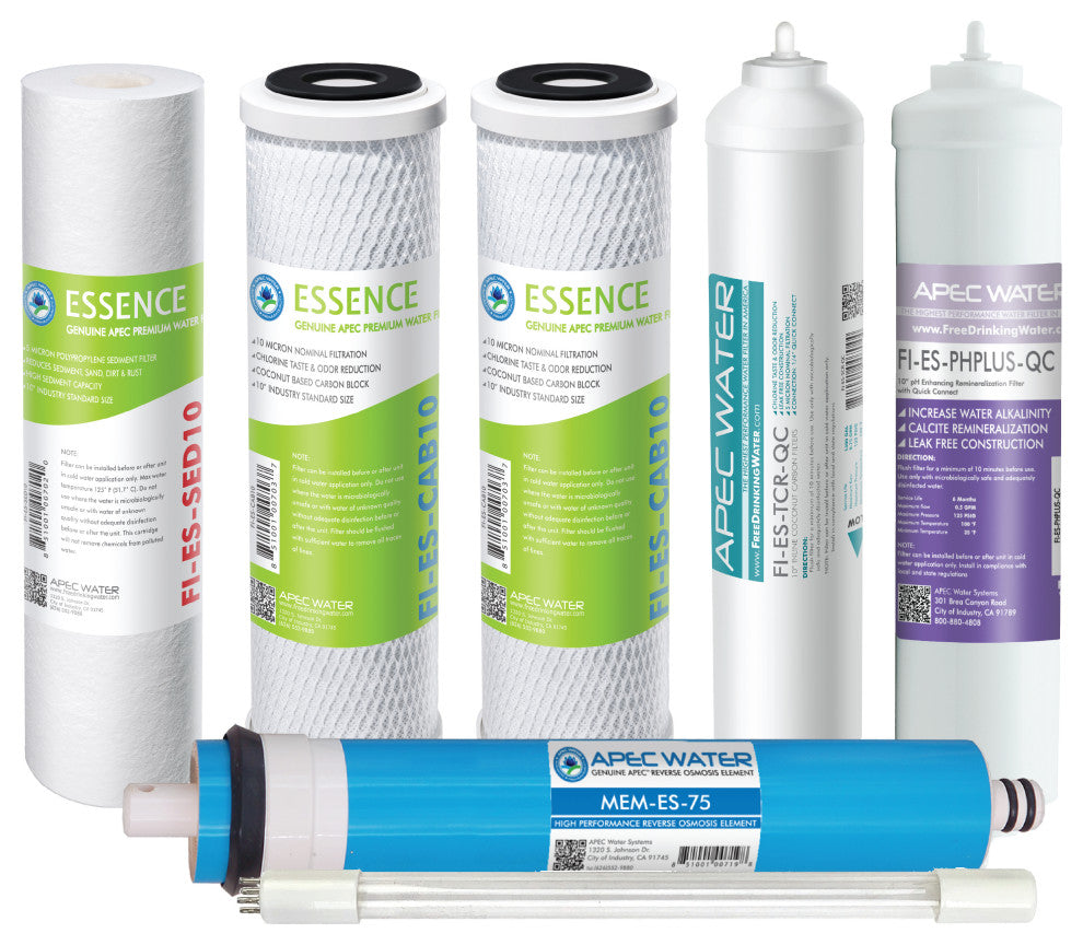 APEC Complete Replacement Filter Set w/ pH+ and UV for ROES-PHUV75 (Stage 1-7)