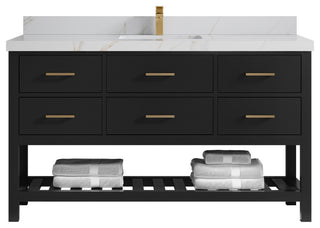 Parker 60" Single Sink Bath Vanity, Black 2" Calacatta Sienna