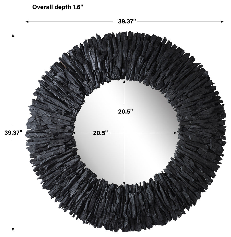Uttermost 09811 Teak Branch Black Round Mirror