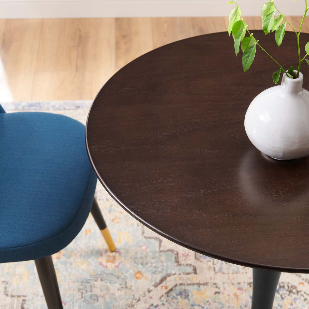 Dining Table, Round, Wood, Black Dark Brown, Modern, Cafe Bistro Restaurant