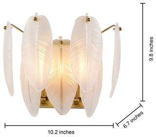 Cervine 2-Light Brushed Shiny Brass Feather-shaped Glass Wall Sconce