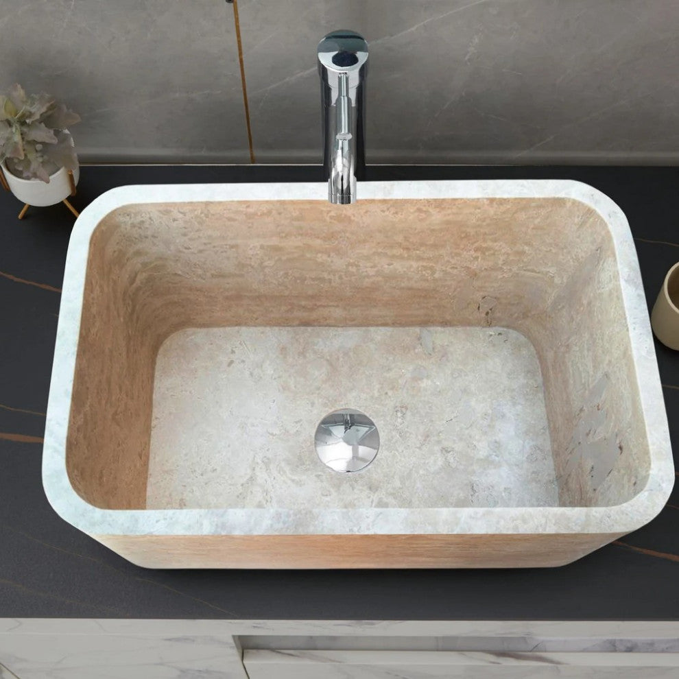 Troia Light Travertine Farmhouse Sink Honed and Filled (W)18" (L)30" (H)10"