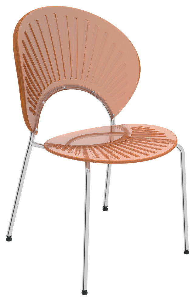 Opulent Plastic Dining Side Chair, Chrome Base Set of 2, Amber