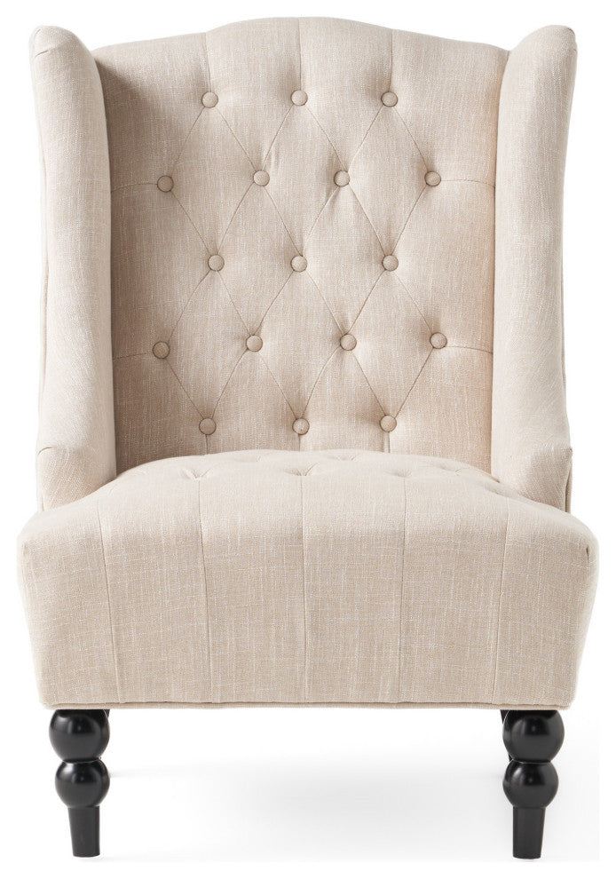 GDF Studio Clarice Tall Wingback Tufted Fabric Accent Chair, Light Beige