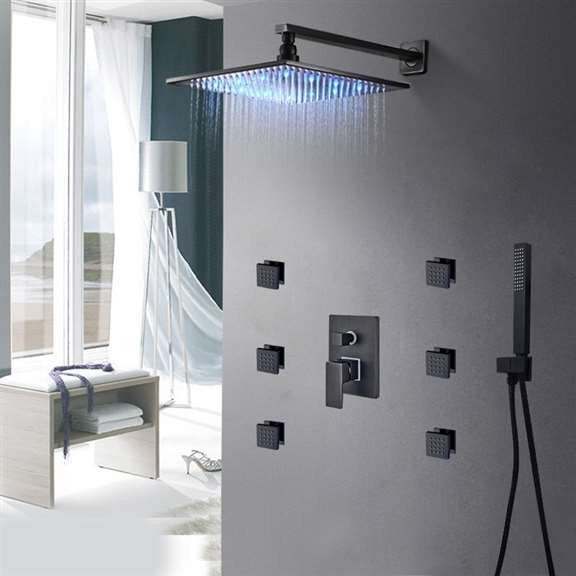 Fontana Peru Dark Oil Rubbed Bronze Rainfall LED Shower, Massage Jets