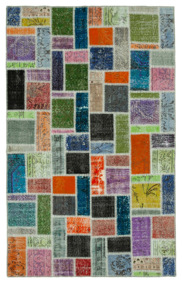 Rug N Carpet - Handmade Turkish 5' 5" x 8' 4" Low Pile  Patchwork Area Rug