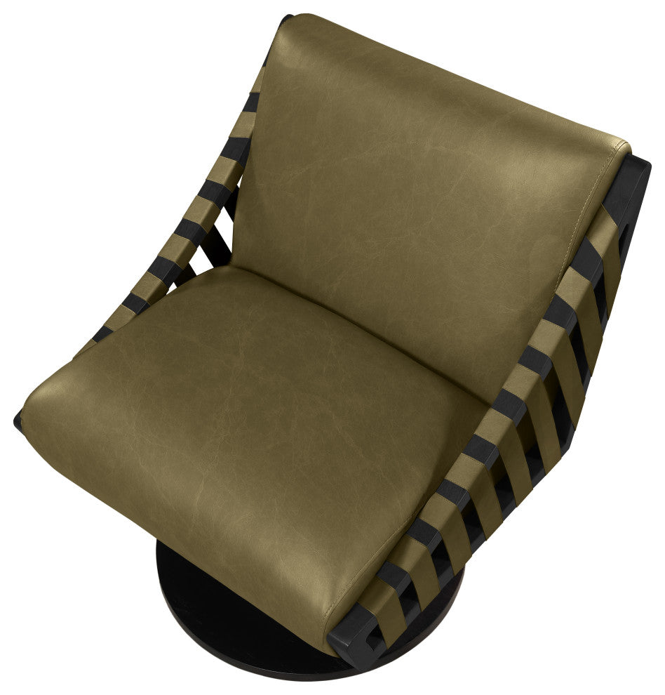 Millwin Upholstered Swivel Accent Chair, Olive, Vegan Leather, Black Finish