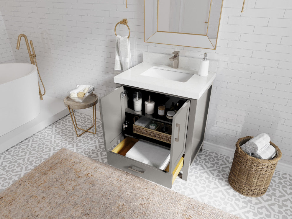 Malibu 30 Single Sink Bath Vanity in Elephant Skin Gray 2" Calacatta Sienna