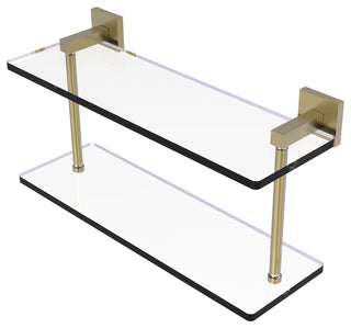Montero 16" Two Tiered Glass Shelf, Satin Brass
