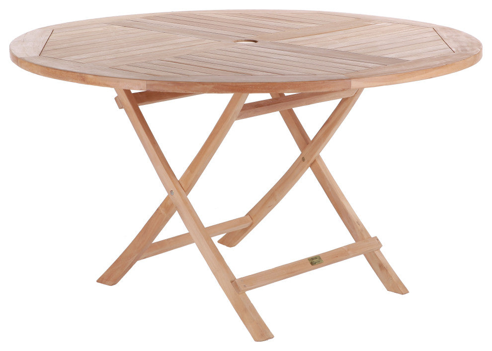 Nordic Style Teak Wood Natural Round Foldable Outdoor Dining Table - 47"