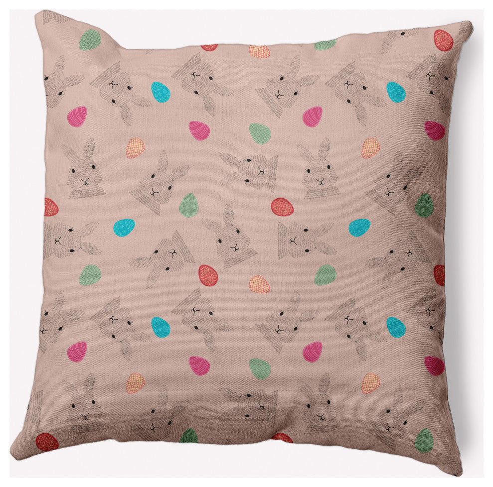 Bunnies and Eggs Easter Decorative Throw Pillow, Sunwashed Red, 16x16"